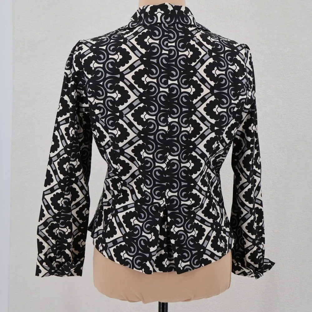 Liza Byrd Tie Front Blazer Womens Size M Office Career Black White Cotton Brunch - Picture 2 of 12